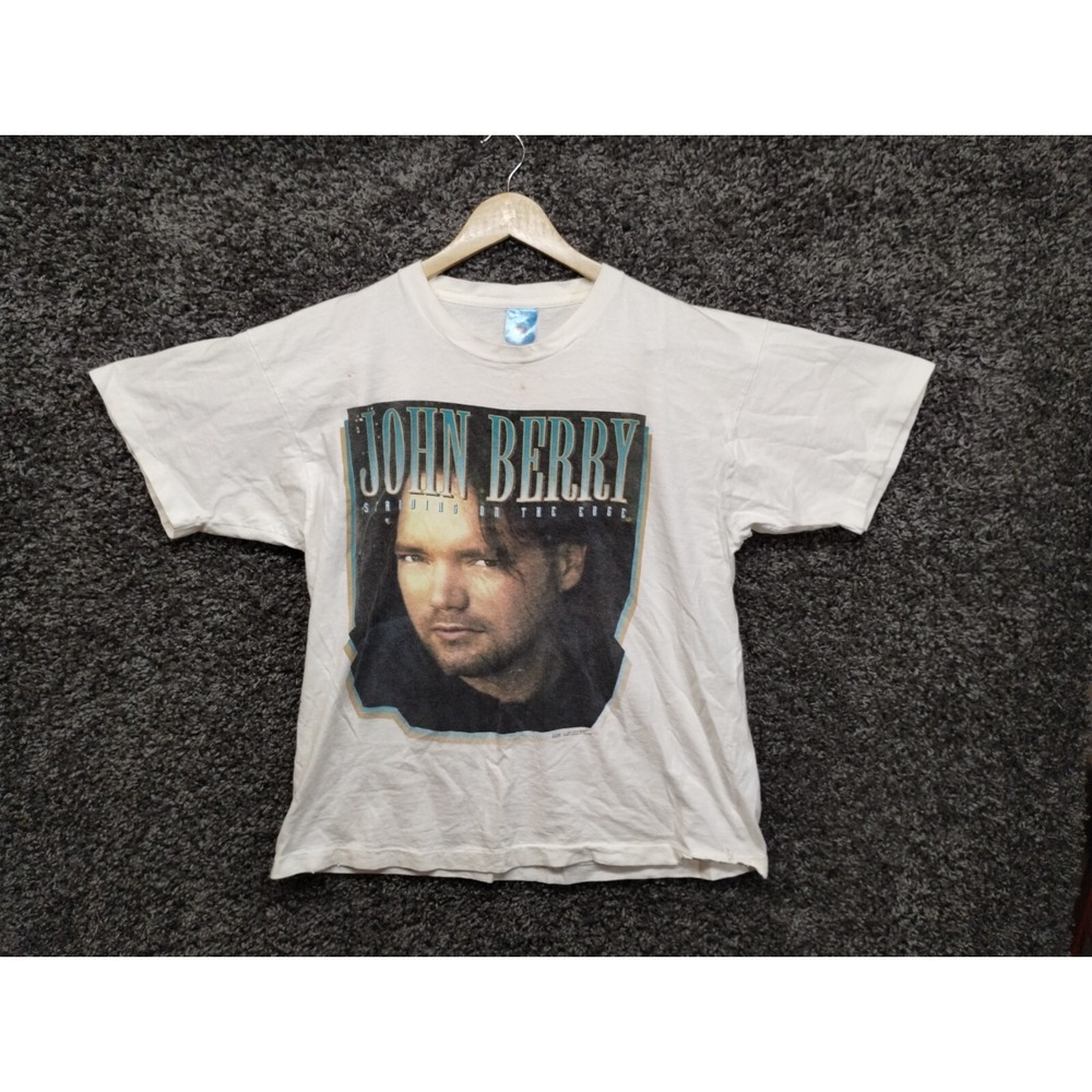 Vintage John Berry Standing on The Edge Shirt Adult XL White 90s Music Band Tee